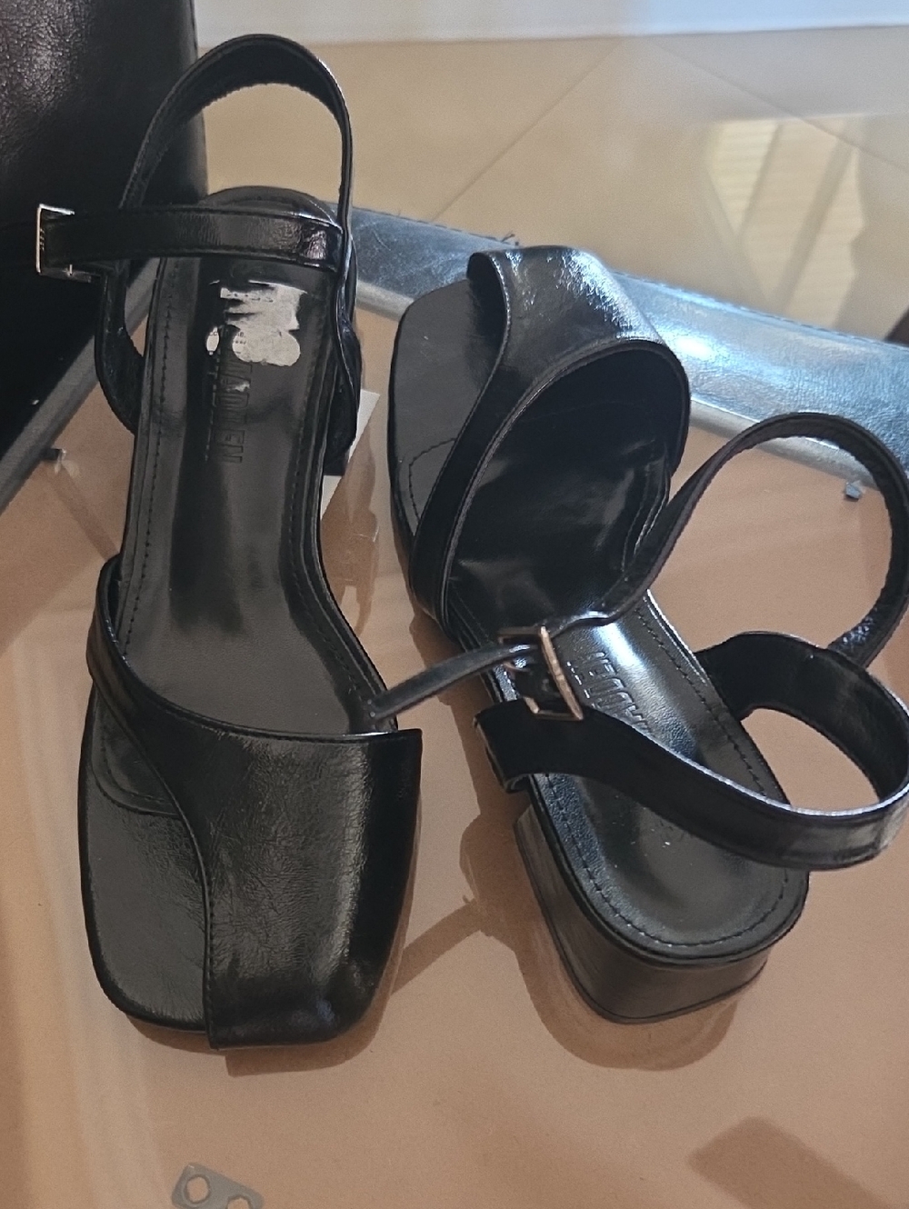 Steve Maddwn Black Square-Toe Slingback Platform Sandals Azlina